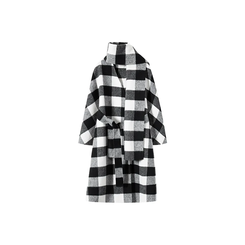 MOSIIMORII Черное Белое Клетка Женское Пальто