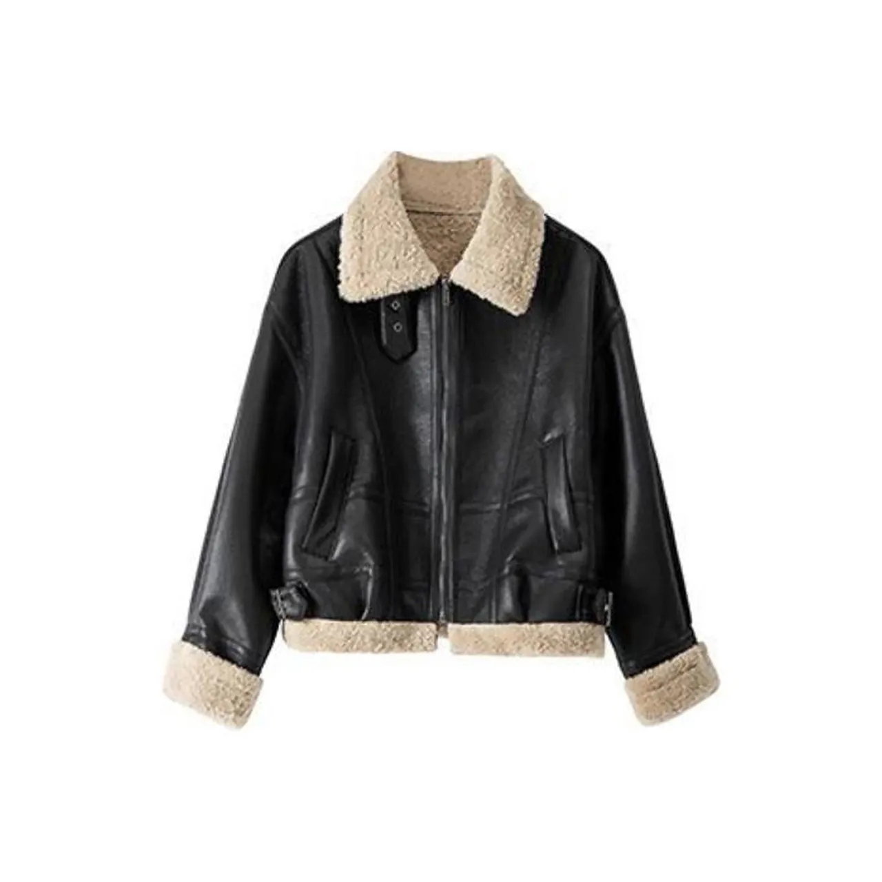 SISILYON STUDIO Кожа Куртка Женская Черный и Хаки и Хаки