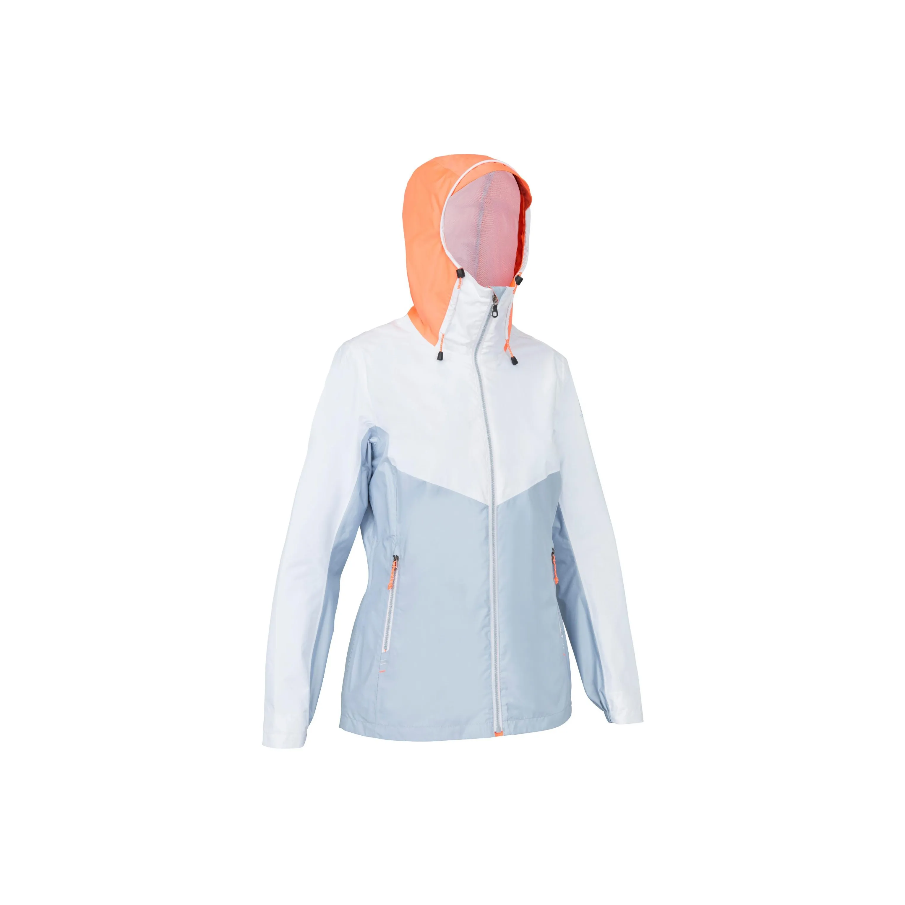 DECATHLON Waterproof, Windproof, And Water Repellent Windbreaker Jacket Women's Snow/Mist/Fluorescent Coral