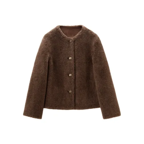 OVV Темно-коричневый Однотонный B3 Женское Пальто