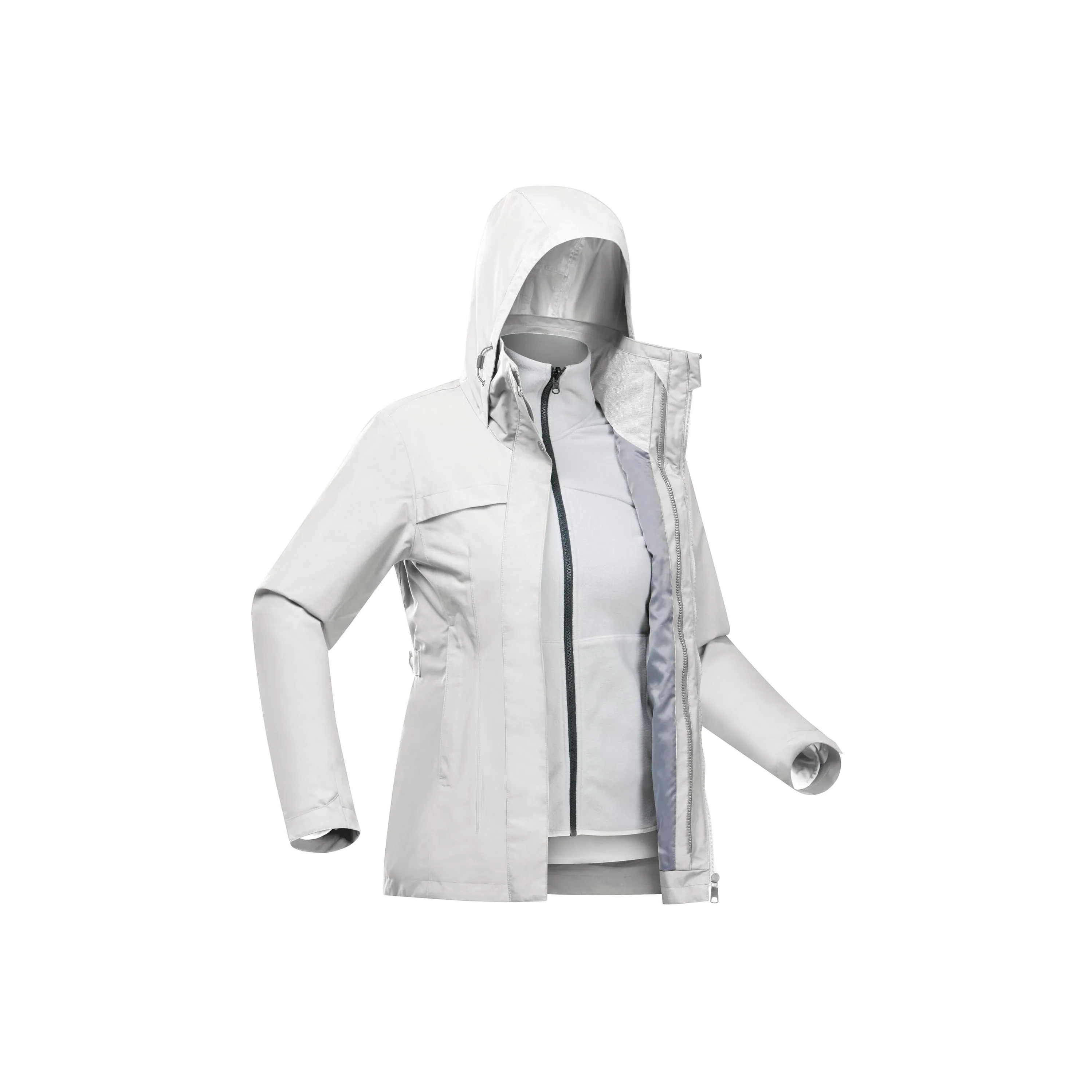 DECATHLON SH100 Hiking Waterproof And Windproof To Keep Warm Windbreaker Jacket Women's Stone Gray/Light Smoke Gray