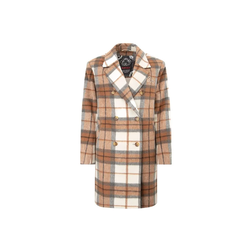 EVISU Кофейная клетка Женское пальто