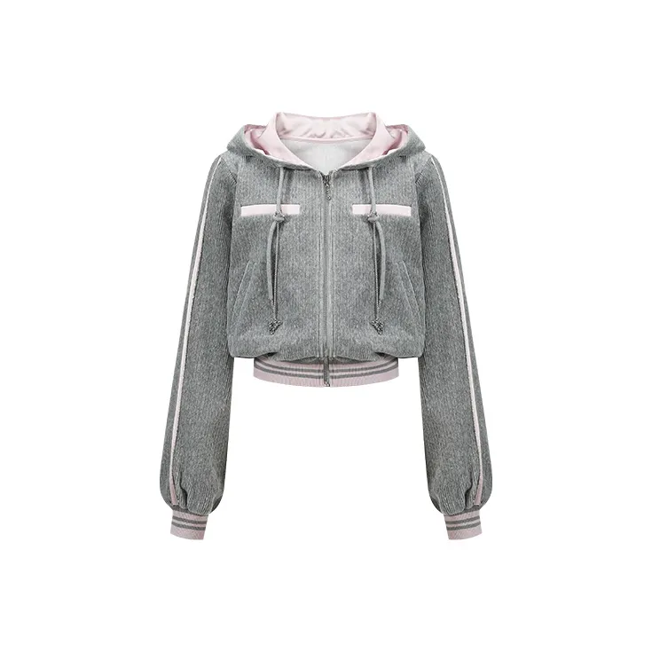 CHICHY CHICHY Толстовка Пальто Винтажный стиль Свободный крой Женский Дымчатый серый