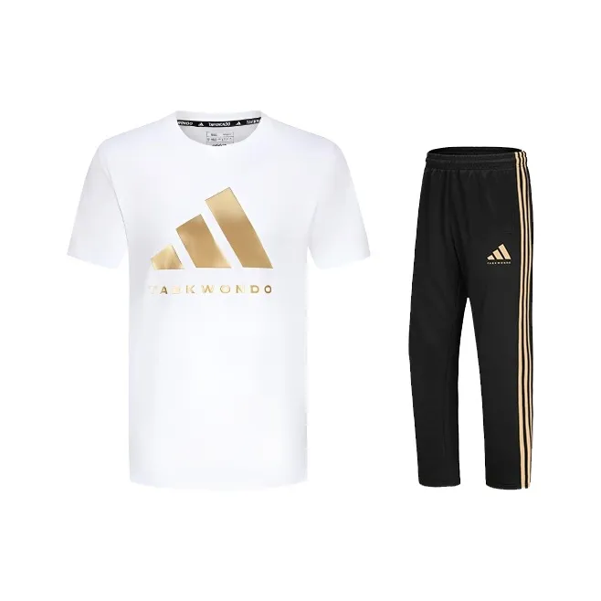 Adidas Taekwondo Повседневная Спортивная Одежда Унисекс Комплект Белое Золото + Черное Золото
