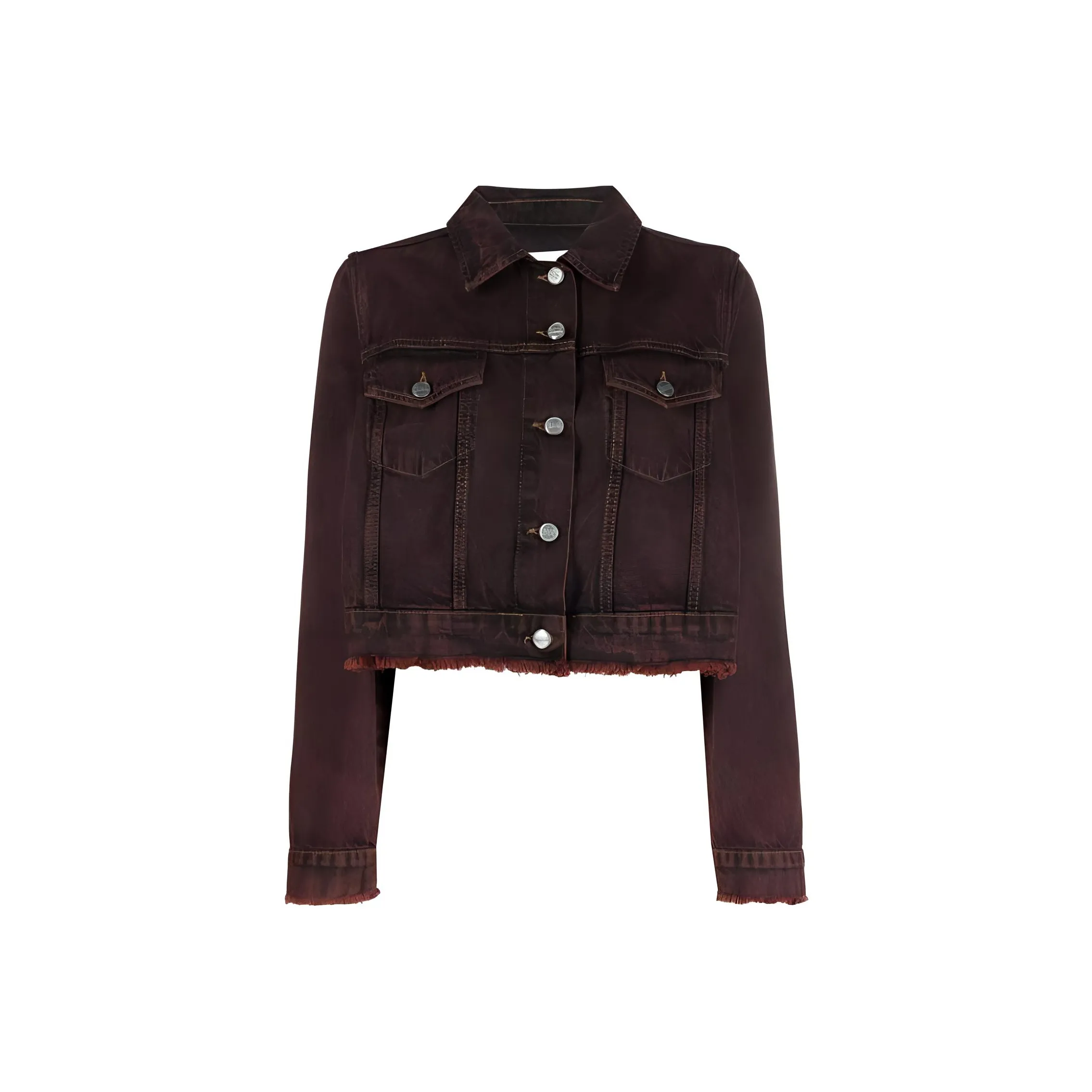 GANNI Overdyed Bleach Denim Cropped Jacket 'Shaved Chocolate'