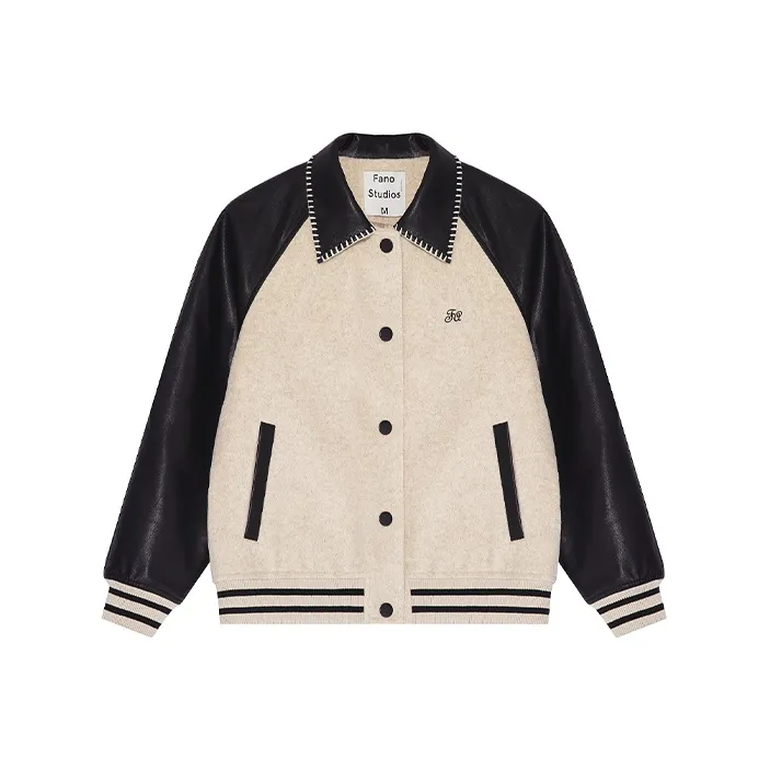 Fano Studios Baseball Jacket Women's Beige, Black, Multicolor
