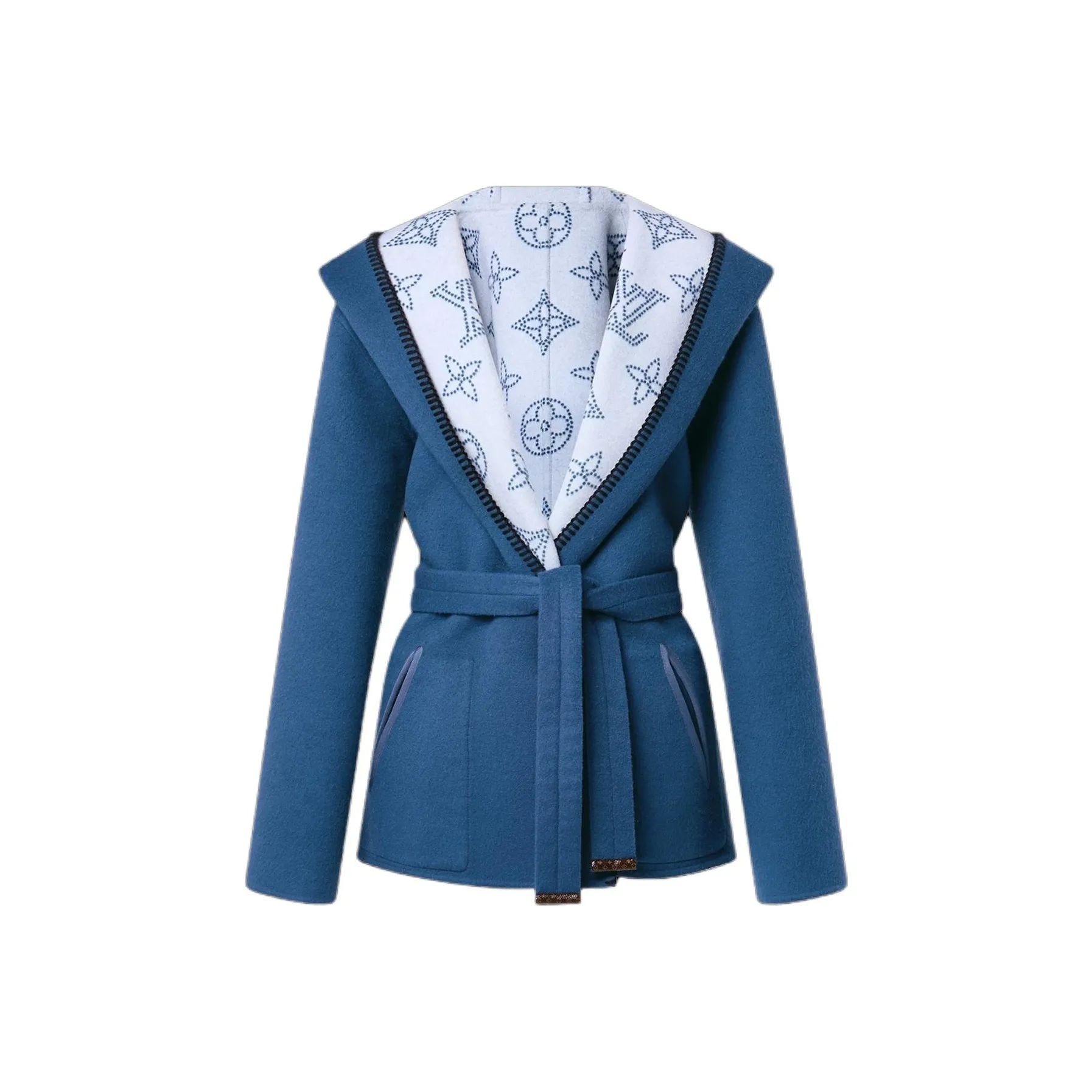 LOUIS VUITTON Reversible Long Hooded Wrap Coat Coats Women's Sky Blue