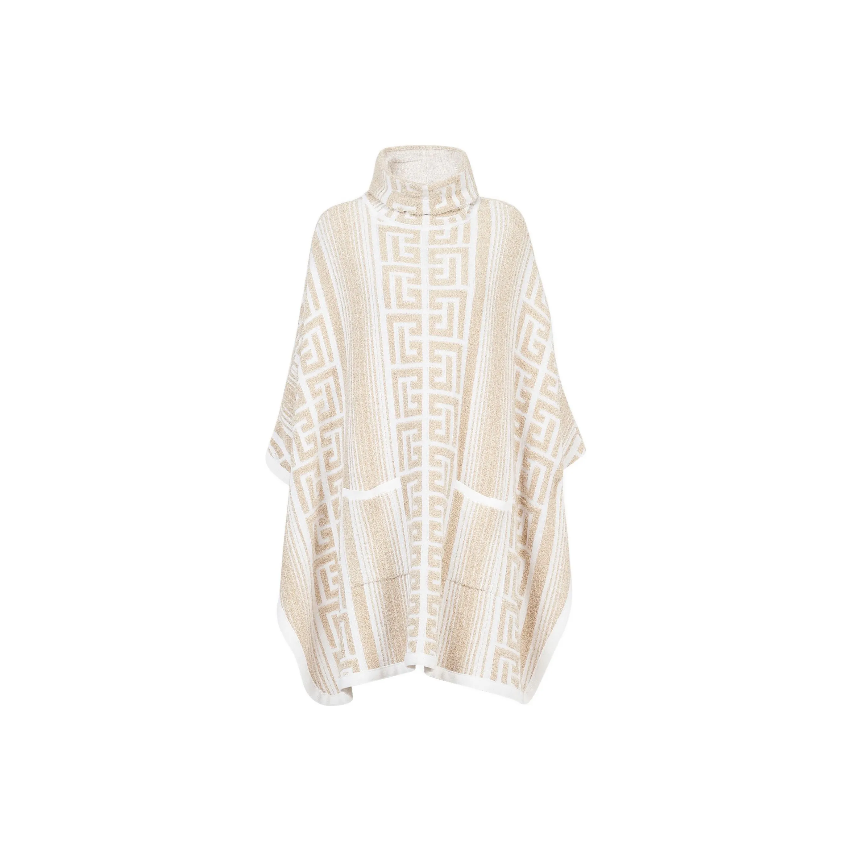 BALMAIN Lurex Maxi Monogram Knit Poncho 'Pink'