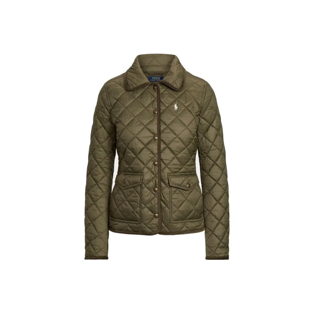 Stripe detail down the side of the shirt Puffer Jackets Women's Dark Green