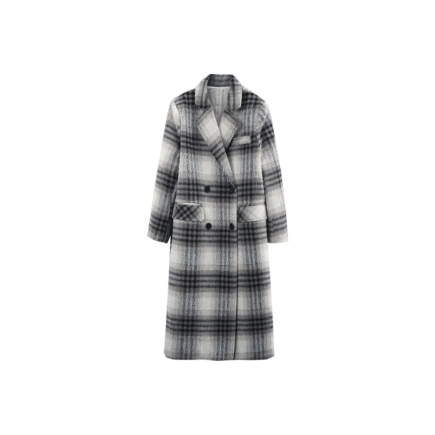 PAZZO Двойной Breasted Элегантность MID Длина Шерсть Куртка Женские Клетчатый