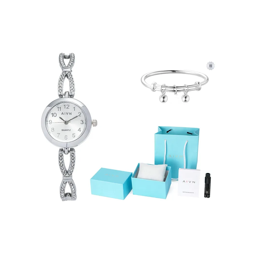 AIVN Креативный Full Ромб Утонченный Маленький Круглый Часы Кварцевый Механизм Сплав Ремешок Часы Женские Часы Серебристый Циферблат