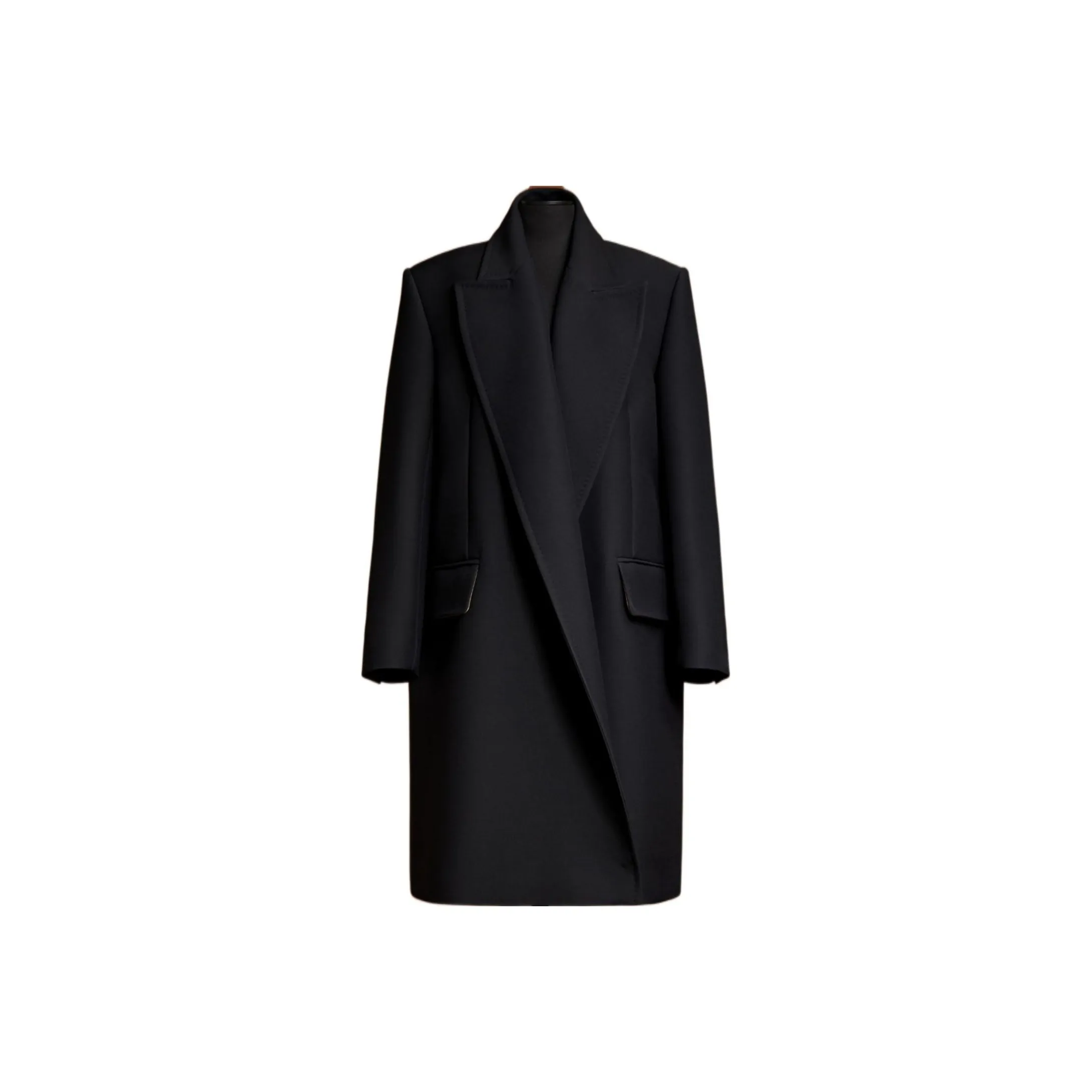 MaxMara Silva Collection Oversized Blazer Coat In Wool And Silk Cady Business Suit Women's Black