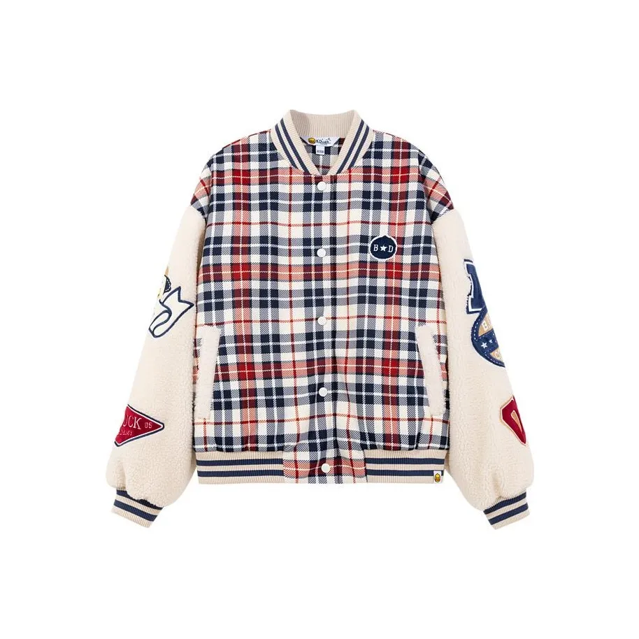 B.Duck Бейсбольная куртка Женская Красная Синяя Клетчатая