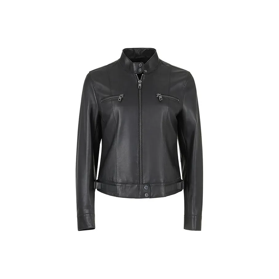 EMPORIO ARMANI SS24 Leather Jacket Women's Black