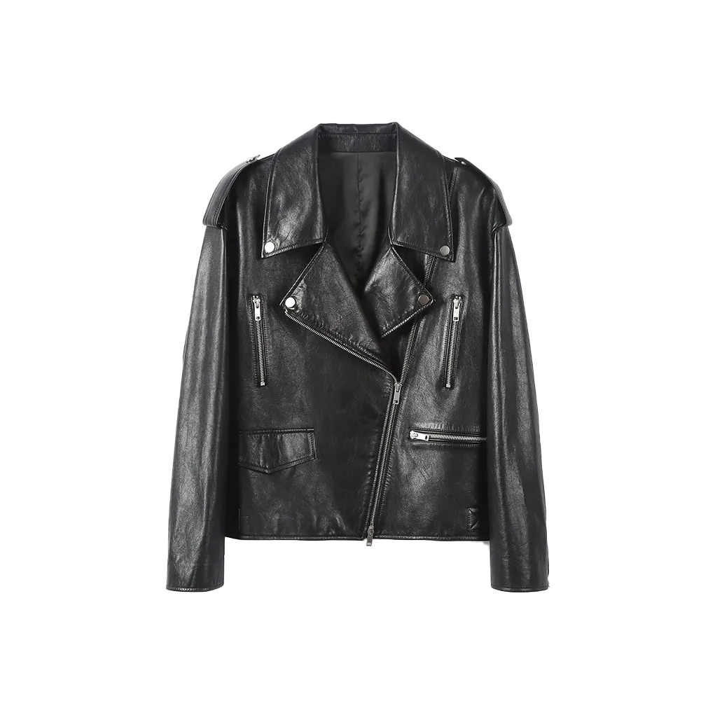 SINBOS Кожа Куртка Женская Элегантная Черная