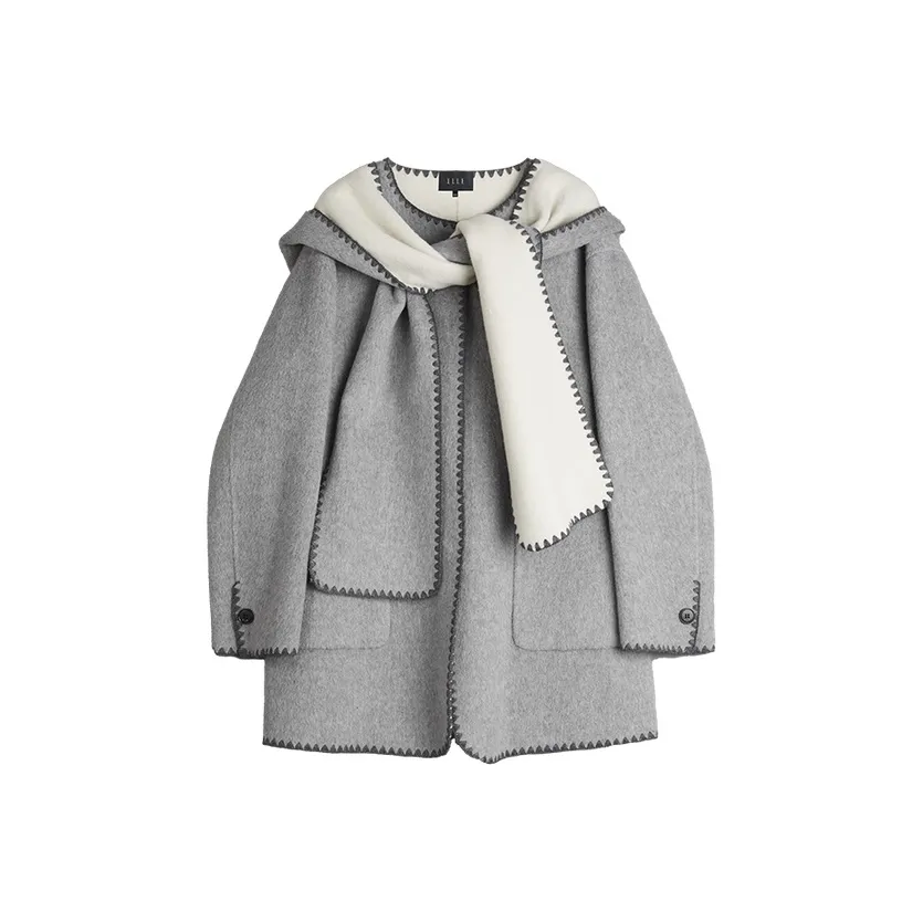 ELLE Double-Sided Woolen Coat Women's Light Gray