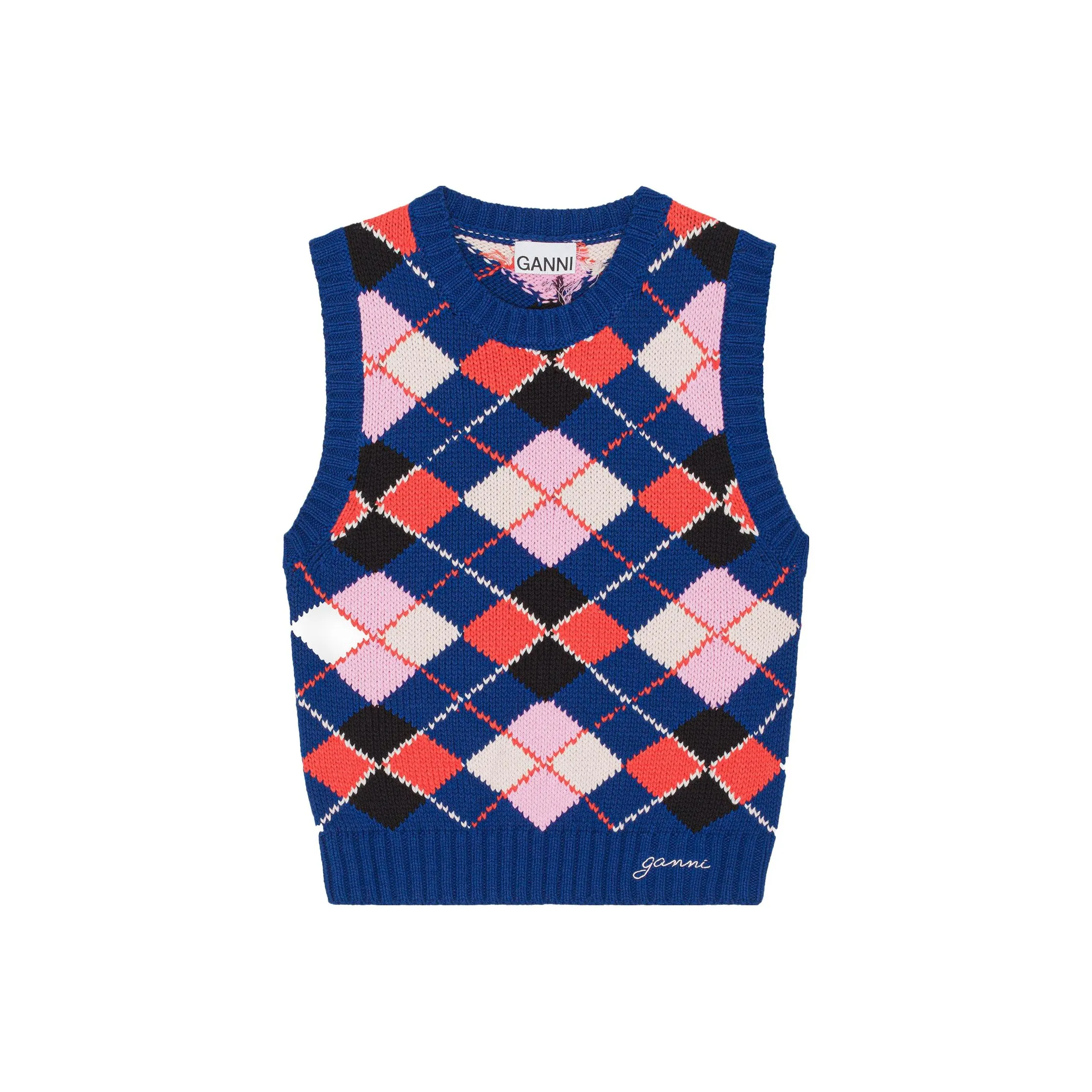 GANNI Logo Embroidered Patterned Knitted Vest
