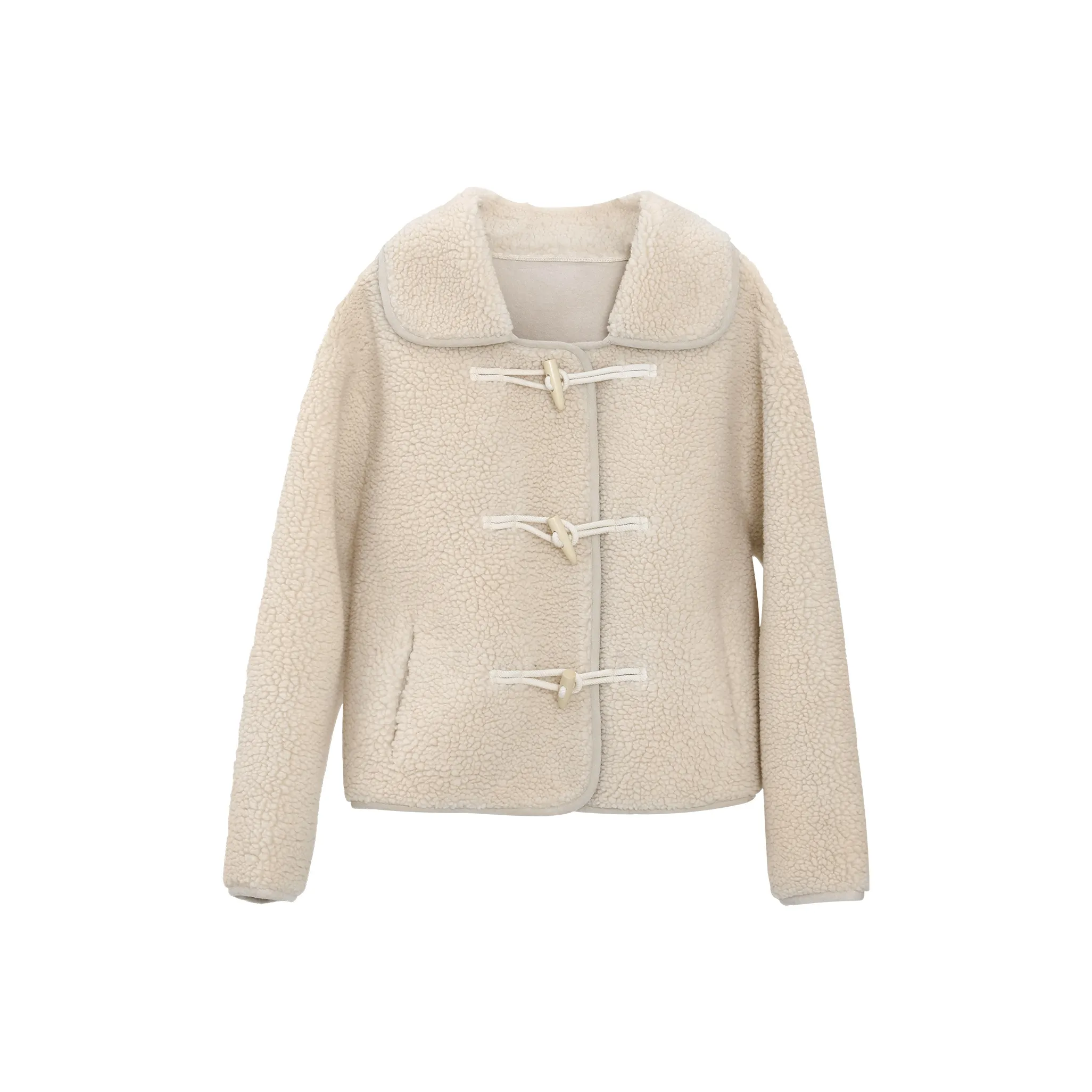 Fstudio Shearling Lambswool Suede Short Coat Women's Beige