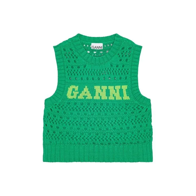 GANNI Logo jacquard Crochet Sweater Vest