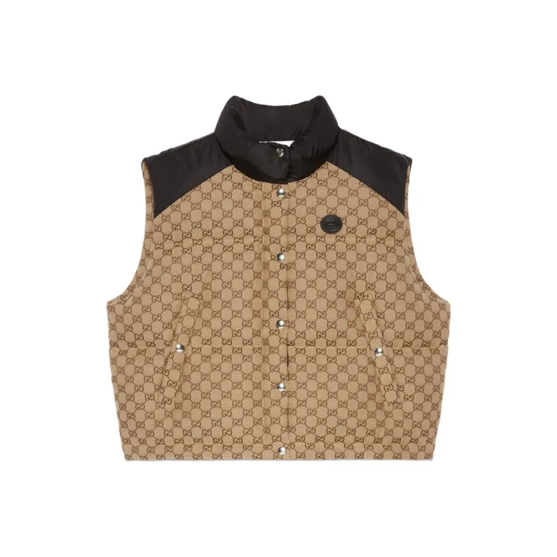 GUCCI Women's Gg Cotton Canvas Puffer Vest Camel/Brown