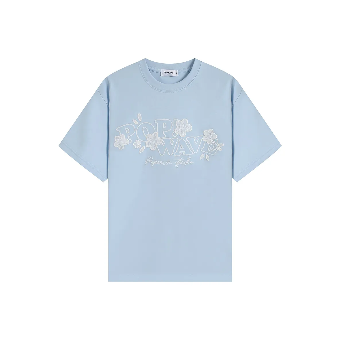 POPWAVE Синяя Рубашка с Кружевной Аппликацией и Короткими Рукавами для Женщин