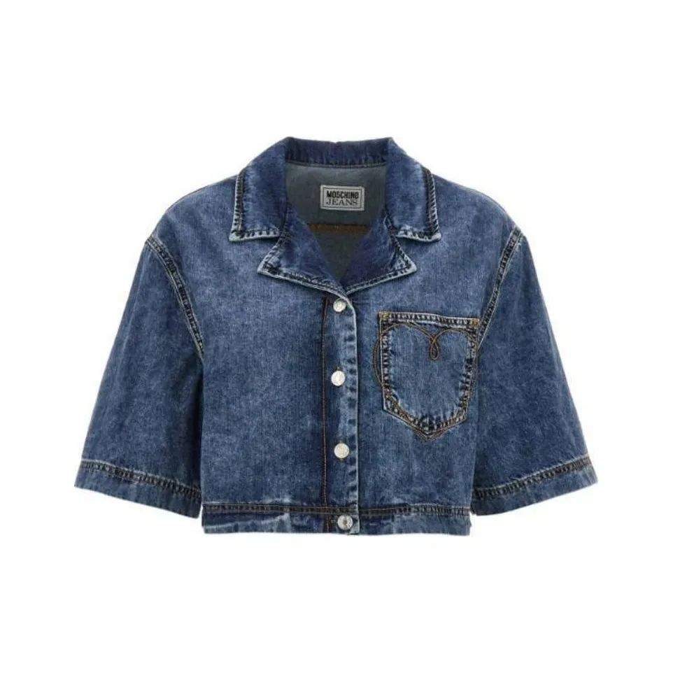 MOSCHINO Jeans Button Up Cropped Denim Shirt