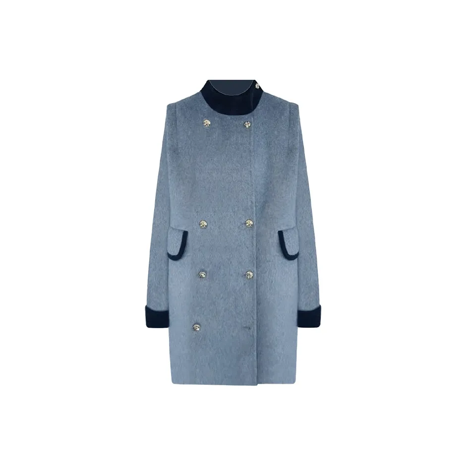 PAZZO Loose Fit Woolen Coat Women's Color Block