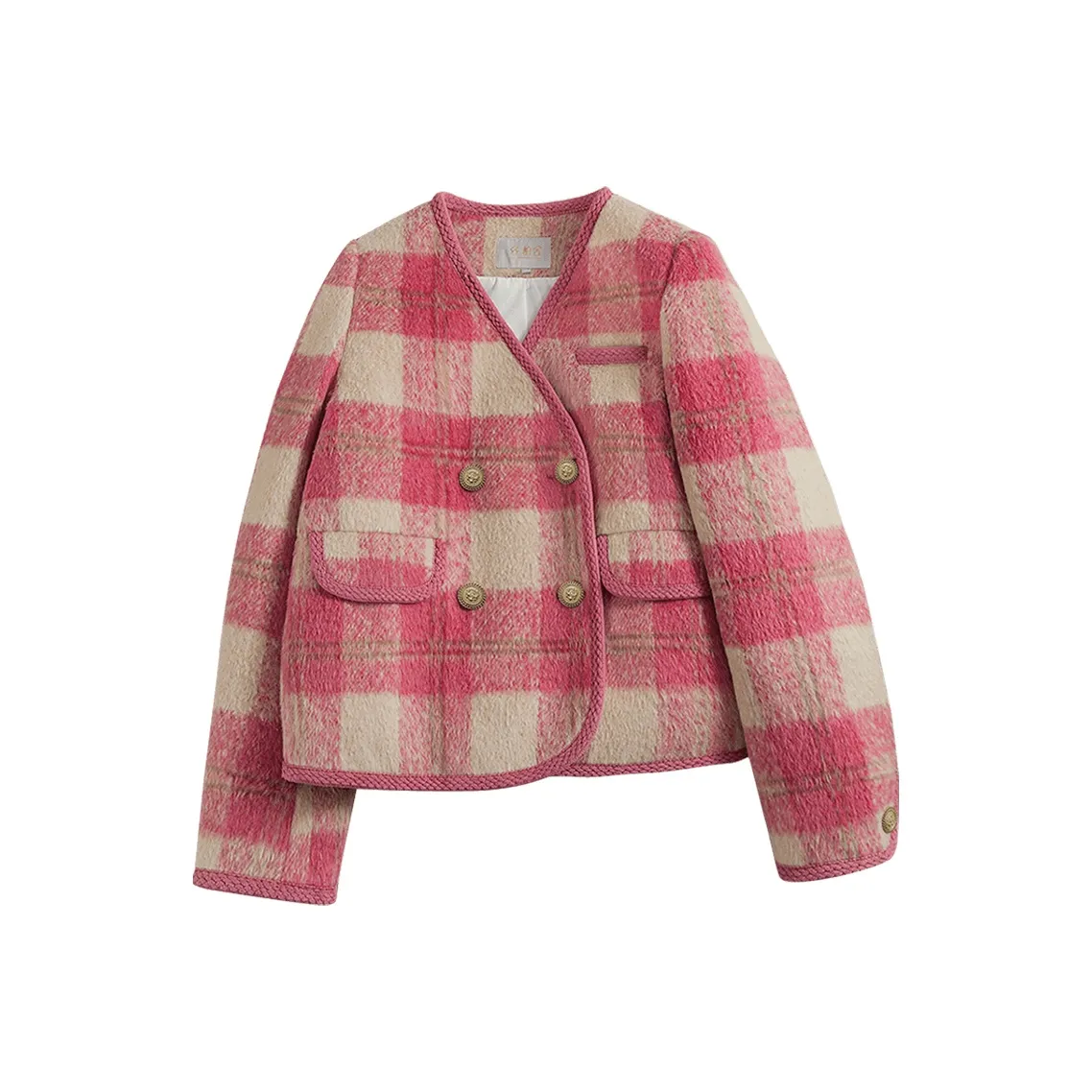 Cypress House Cropped Coat Women's Pink Plaid Cypress House Укороченное пальто женское розовая клетка