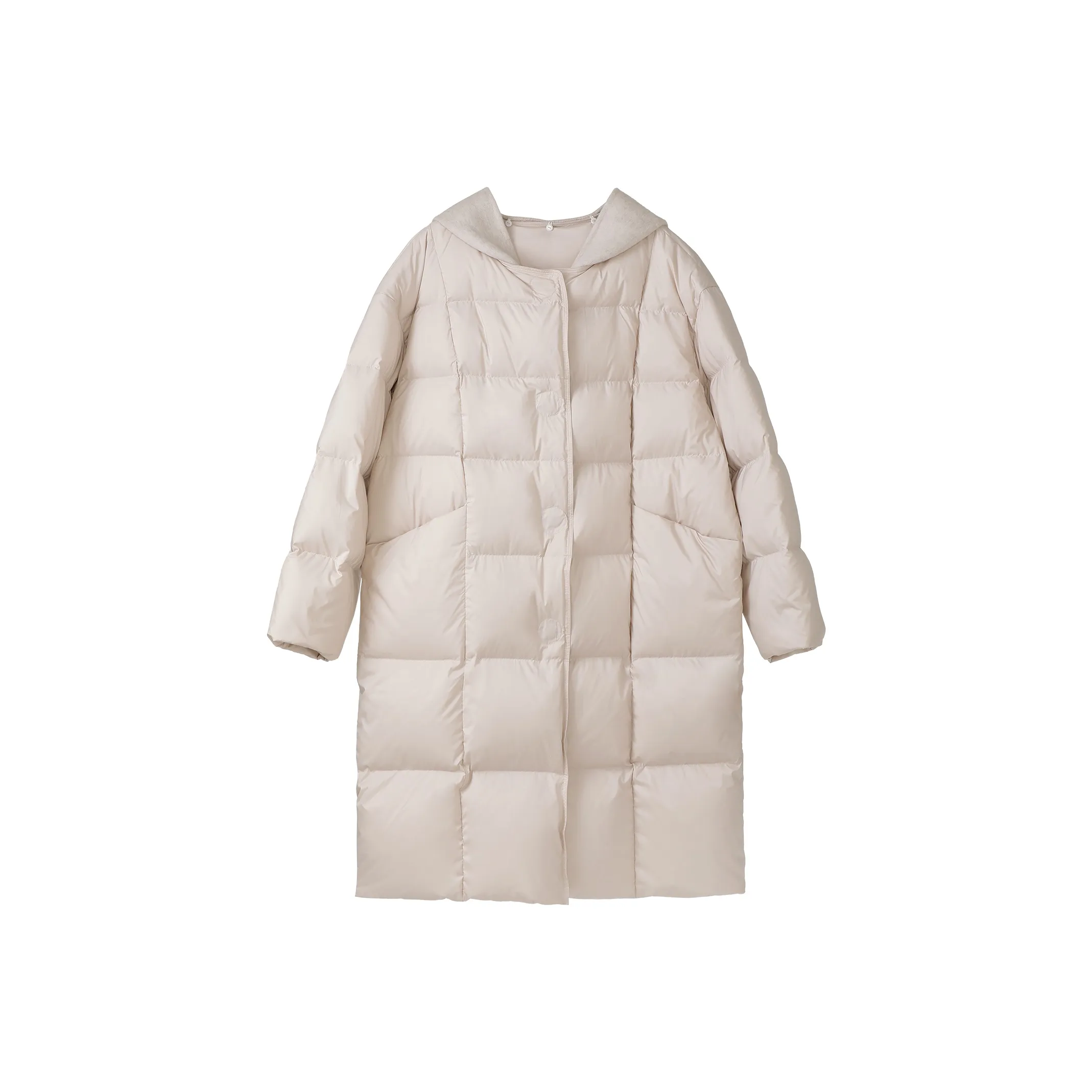 Fstudio Корейский стиль С капюшоном 90% белый утиный пух LONG DOWN JACKET Куртка Женская Бежевая