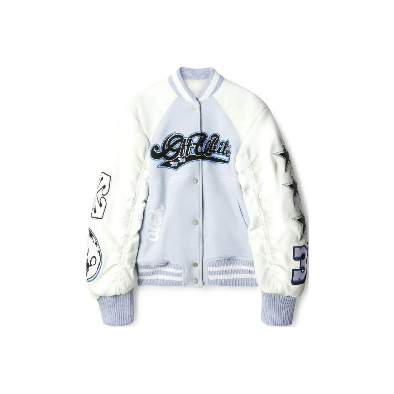 OFF WHITE Moon Wheel Leather Varsity Jacket