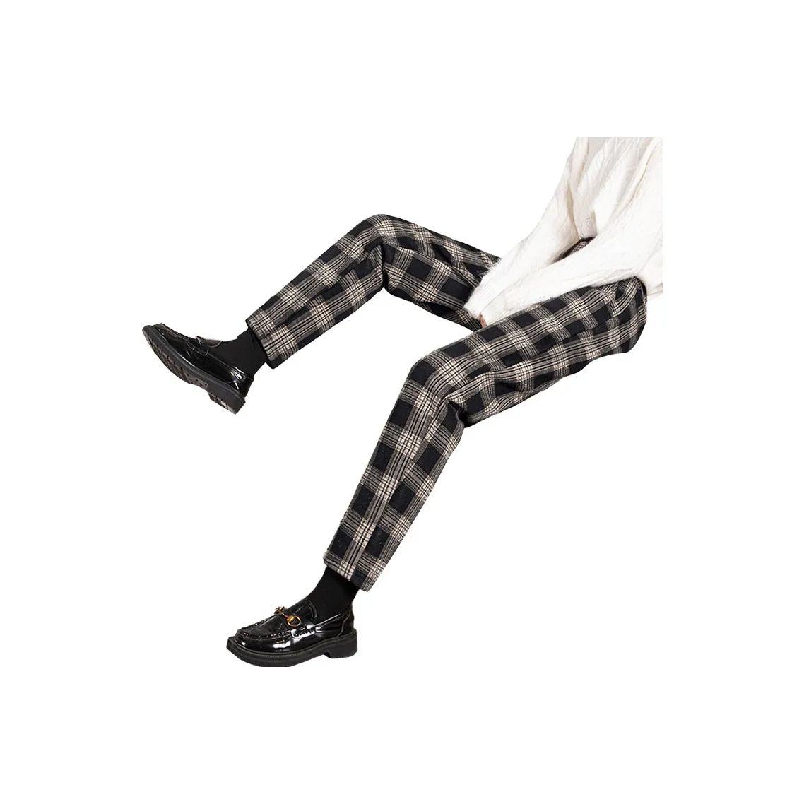 Cypress House Повседневные брюки Женские Черный Rice Клетчатый