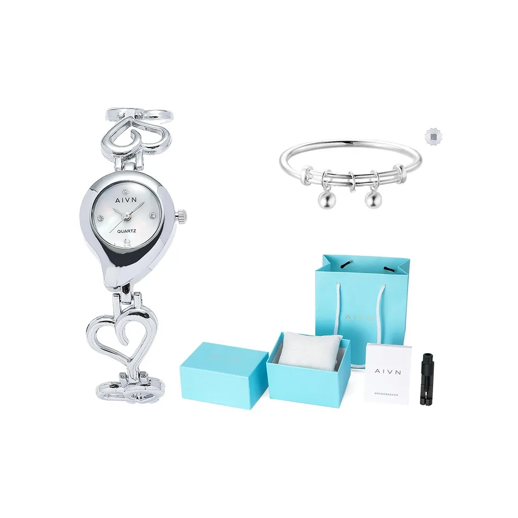 AIVN Four Leaf Clover Браслет Часы Кварцевый механизм Сплав Ремешок Часы Женские Часы Серебристый циферблат