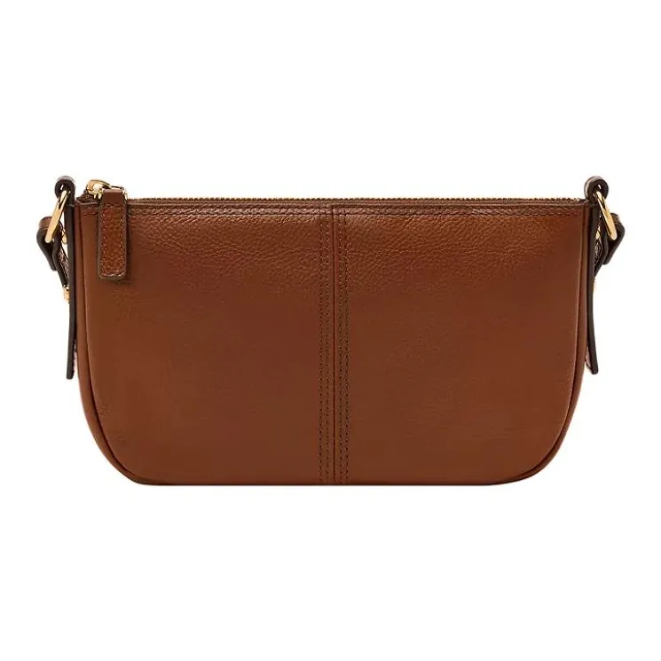 FOSSIL Leather Shoulder Bag Trumpets Women's Brown