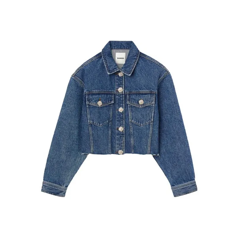 Sandro Crystal-buttons Cropped Denim Jacket