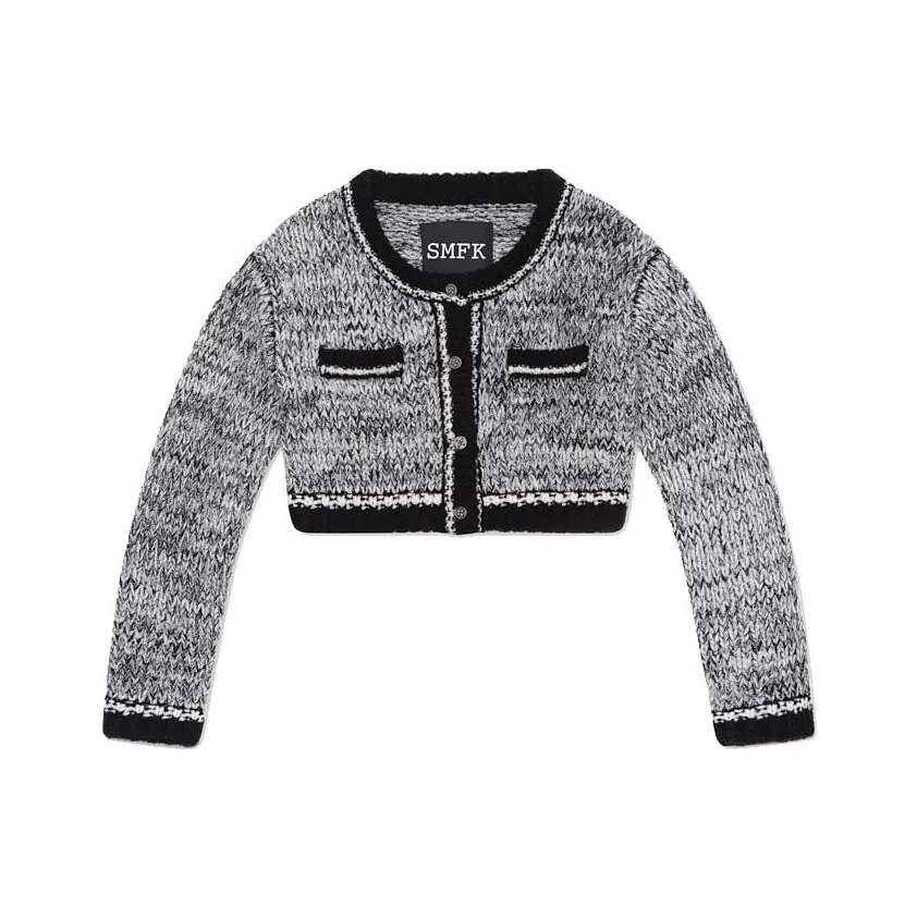 SMFK Cropped Coats Women's Black White Herringbone