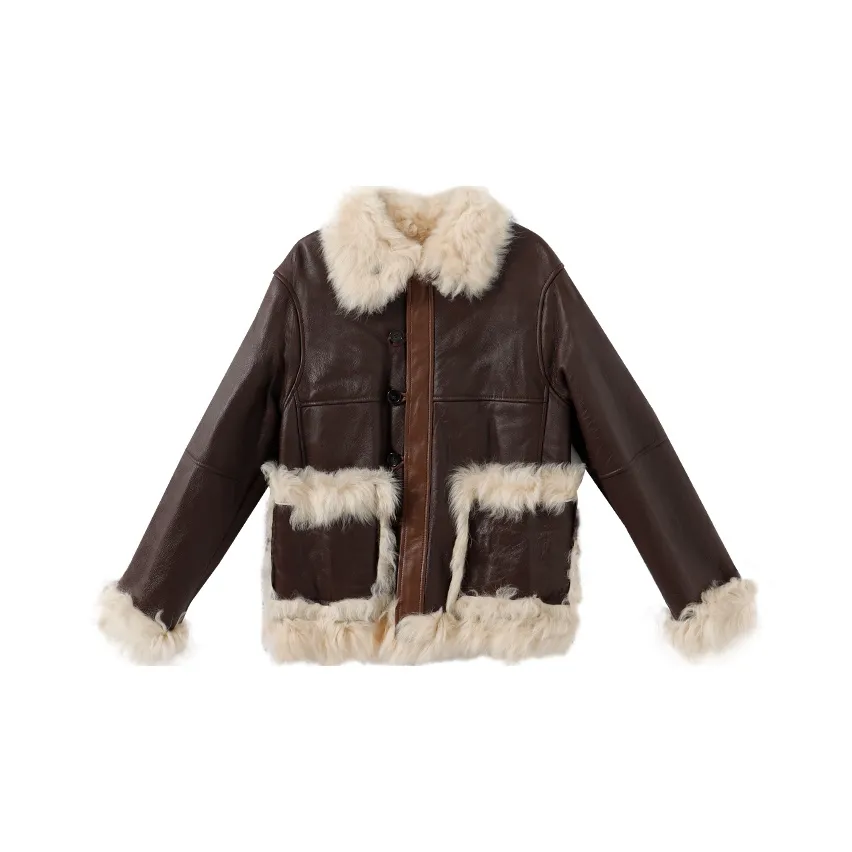 YUMOMO STAR Мех Пальто Женские Шоколадные Кофе