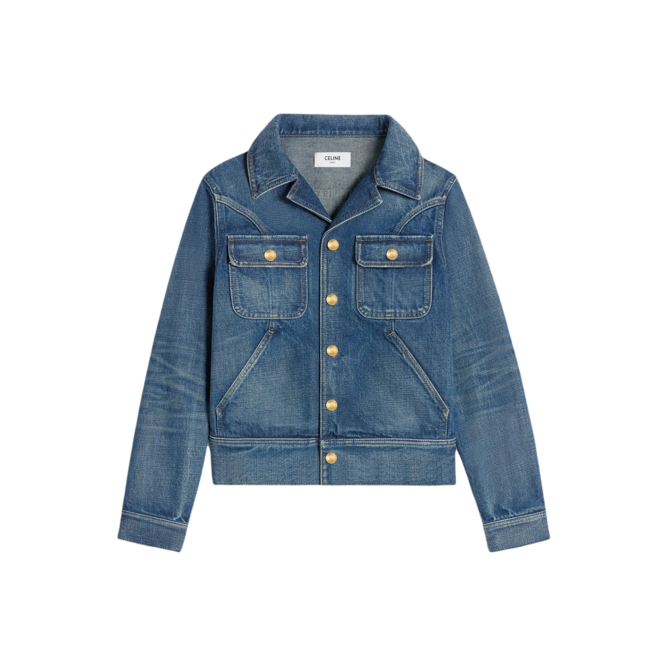CELINE Trucker Jacket In Dark Union Wash Denim