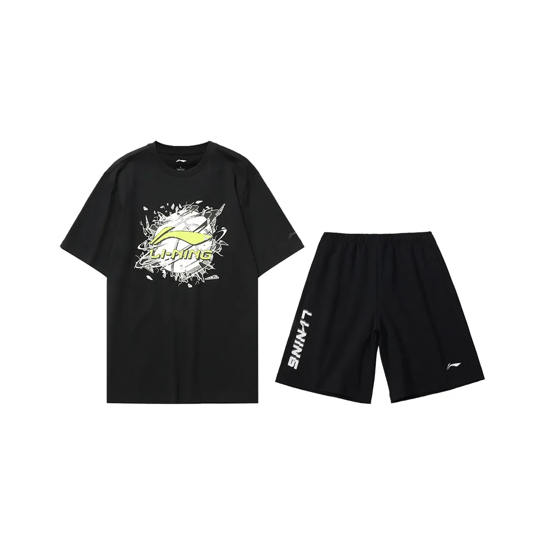 Лайнер Повседневная Спортивная Одежда Мужская Черная Короткая Рубашка с Короткими Рукавами + Черные Шорты