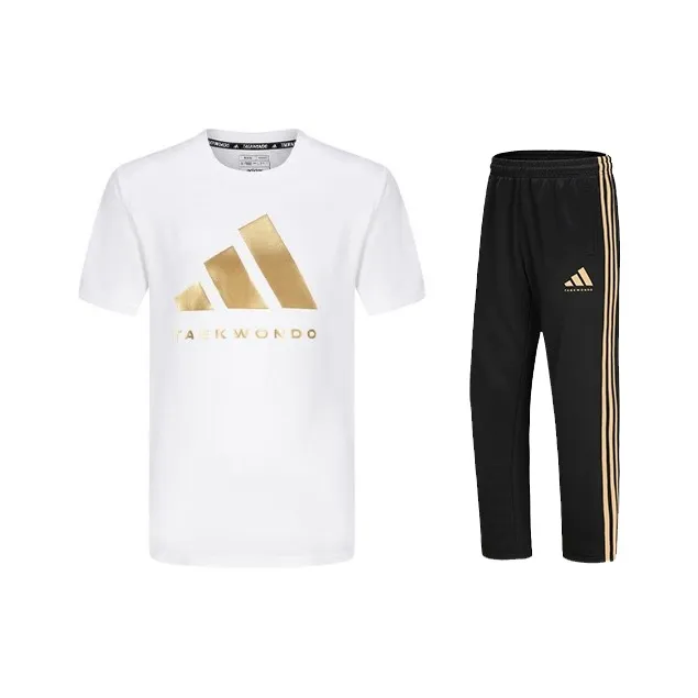 Adidas Taekwondo Повседневная Спортивная Одежда Унисекс Комплект Белое Золото + Черное Золото