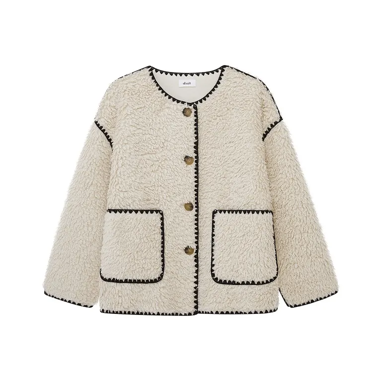 d'zzit Кремово-абрикосовый [Мягкий бархат Feel дружелюбный к коже теплоизоляционный устойчивый к пятнам] Женское пальто