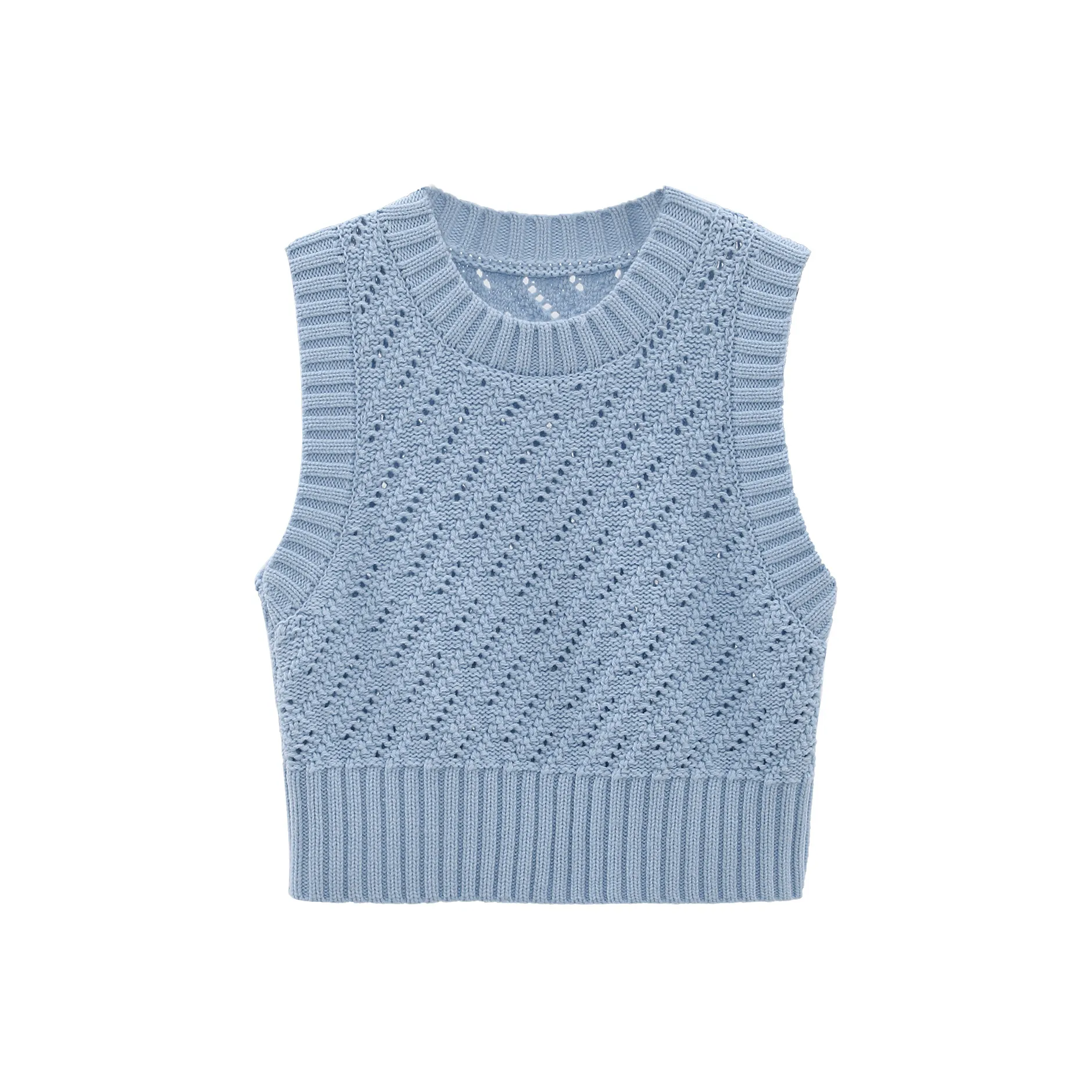 Fstudio Cropped Knitted Fabric Sweater Vest Women's Blue