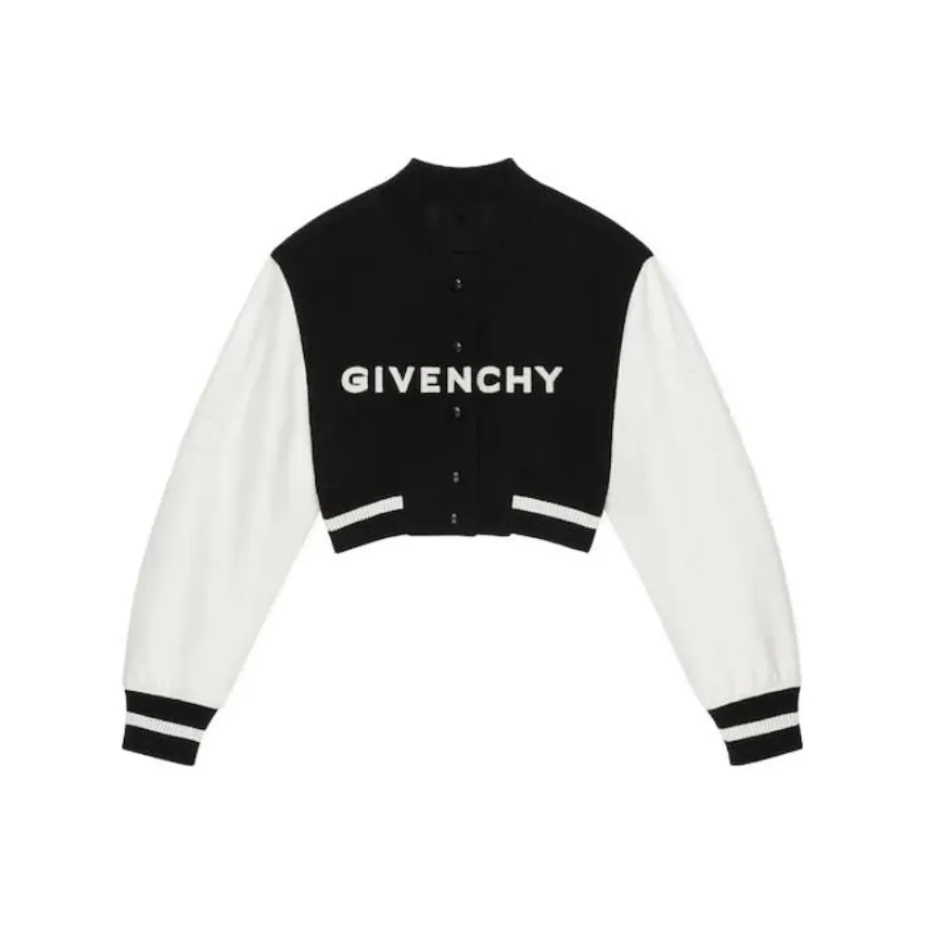Givenchy Cropped Varsity Leather Jacket 'Black/White'