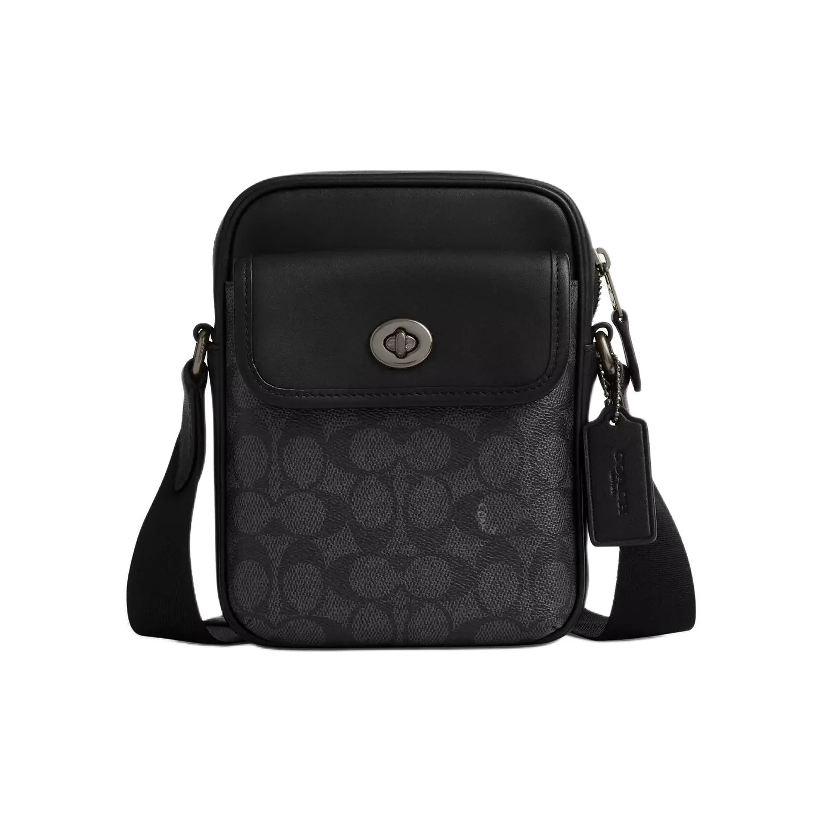 COACH Turnlock Гладкая Телячья Кожа Сумка через плечо Мини Мужская Угольный Серый и Черный