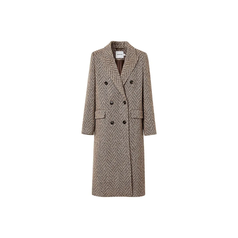 Hopeshow Coat Women's Beige Coffee Herringbone