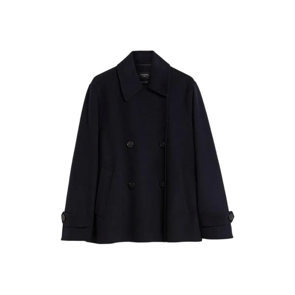 WEEKEND MaxMara Usuale Collection Double Breasted Wool Pea Coat Women's Marine Blue