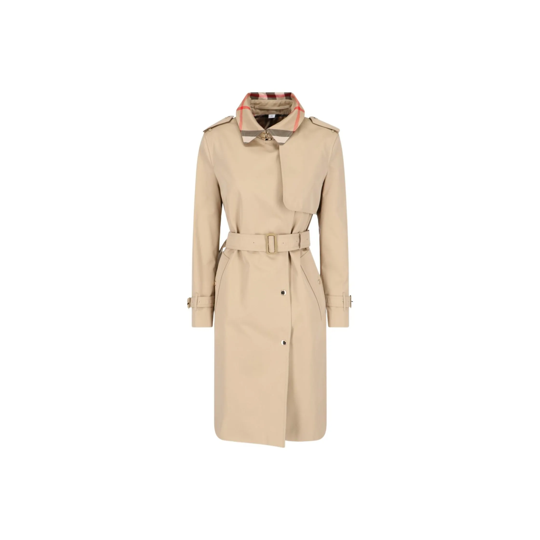 Burberry Belted Double Breasted Checked Trench Coat