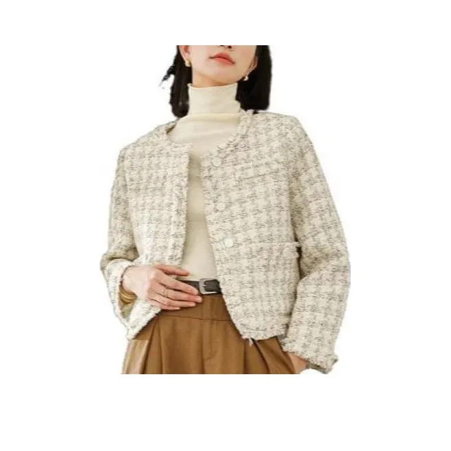 VIMLY Абрикос Кофе Клетчатый Женские Бархатные Куртки