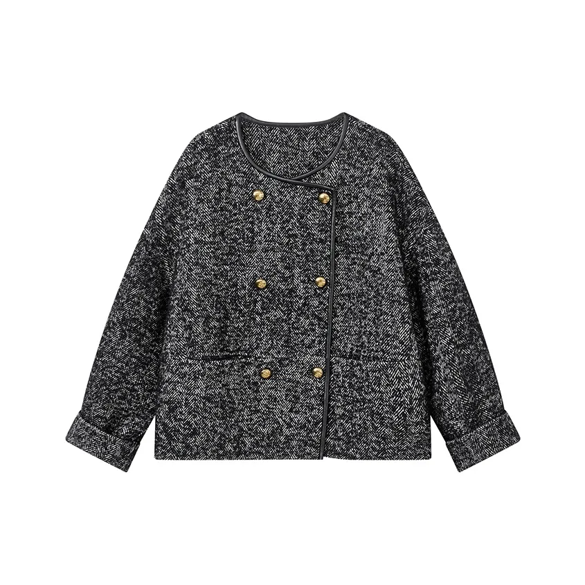 Yu Qianwen Укороченная куртка женские узор "елочка" цвет вересковый серый