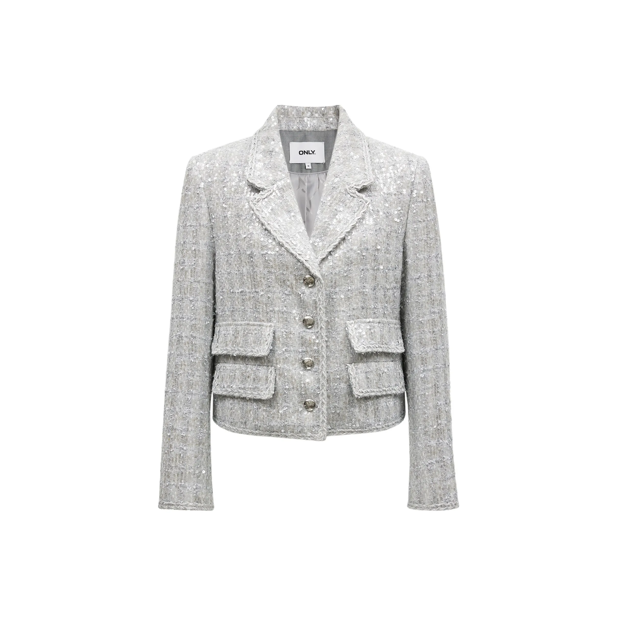 ONLY Cropped Coat Women's Xue'er Tweed Light Gray