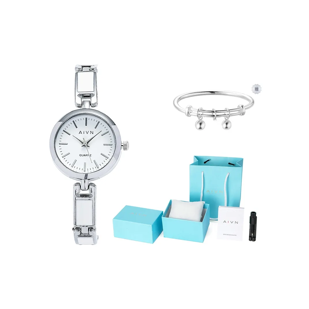 AIVN Браслет Ремешок Кварцевый Механизм Сплав Ремешок Часы Женские Часы Белый Циферблат